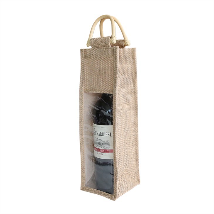 Bottle Jute Bag With Bamboo Handle